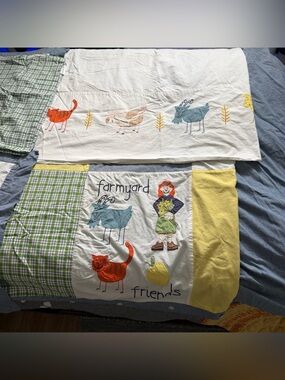 The Land of Nod Farmyard friends twin bed sheet set.  7 piece set.
